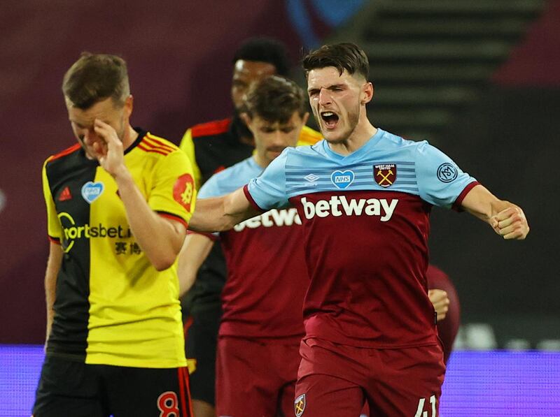 West Ham United's Declan Rice celebrates after the match. Reuters