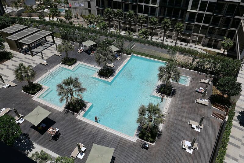 One of the swimming pool of the Bluewaters apartments at the Bluewaters Island in Dubai on May 27,2021. Pawan Singh / The National. Story by Nick Webster