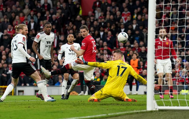 United's Marcel Sabitzer scores their second goal. PA