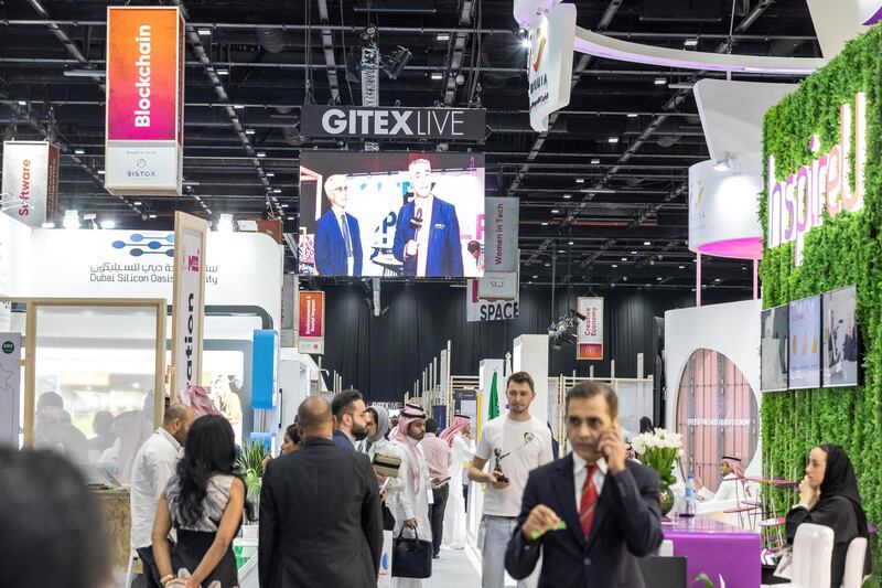 DUBAI, UNITED ARAB EMIRATES. 14 OCTOBER 2018. GITEX 2019. General image of the show. (Photo: Antonie Robertson/The National) Journalist: Patrick Ryan. Section: National.