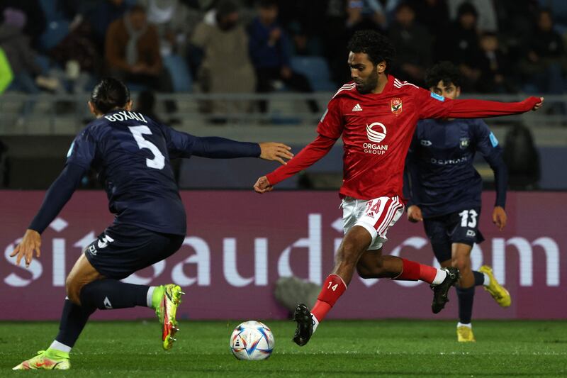 Hussein El Shahat takes a shot at goal against Auckland City. AFP