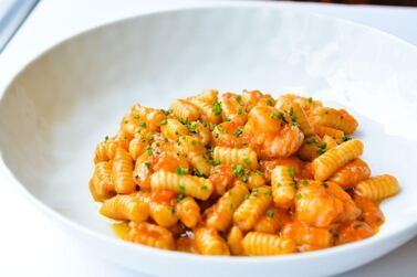 Gnocchetti with ruby red shrimp, chilies, and rosemary on the menu at Marea New York City. Instagram / Marea NYC