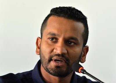 Sri Lanka's new (ODI) cricketer captain Dimuth Karunaratne looks on during a press conference in Colombo on April 18, 2019. Sri Lanka on April 18 dumped established stars including former captain Dinesh Chandimal from their one-day team in a mass clearout for the World Cup. / AFP / ISHARA S. KODIKARA
