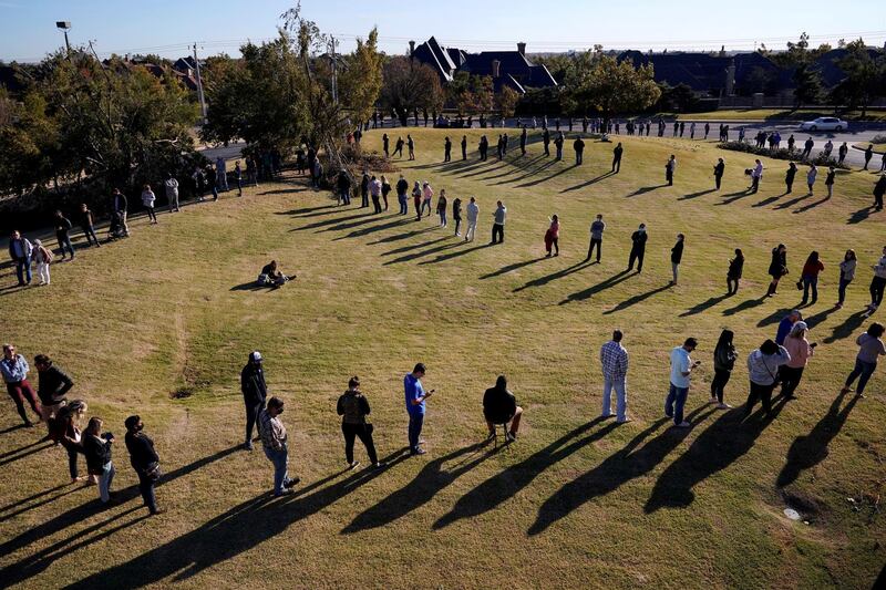Voters wait in a long line to cast their ballots at Church of the Servant in Oklahoma City, Oklahoma. Reuters