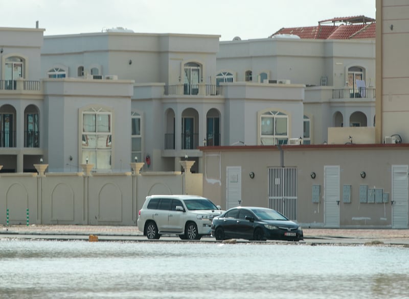 A flooded street in Khalifa City, Abu Dhabi, after the rain. Victor Besa / The National
