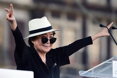 (FILES) In this file photo Japanese musician and artist Yoko Ono, widow of John Lennon, waves before an event of the Secretary of Cultura at the Zocalo Square in Mexico City, on February 2, 2016.  John Lennon's widow Yoko Ono on December 8, 2020 marked the 40th anniversary of the legendary musician's shock murder with a call for gun control.
"The death of a loved one is a hollowing experience," tweeted the 87-year-old artist, who has maintained residency in the Dakota building in Manhattan outside of which her husband was shot four decades ago. / AFP / ALFREDO ESTRELLA
