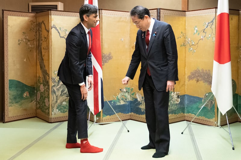 Mr Sunak with Japanese Prime Minister Fumio Kishida during their bilateral meeting in Hiroshima ahead of the G7 Summit. Getty Images