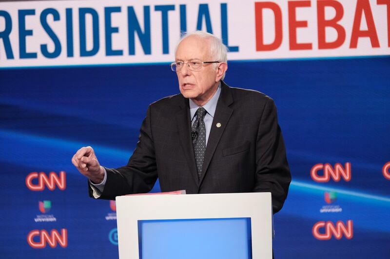 Vermont Senator Bernie Sanders speaks at the 11th Democratic presidential debate. EPA