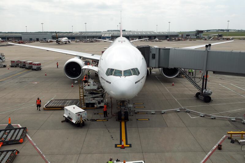 An Emirates plane parked at London Stansted airport. Bloomberg