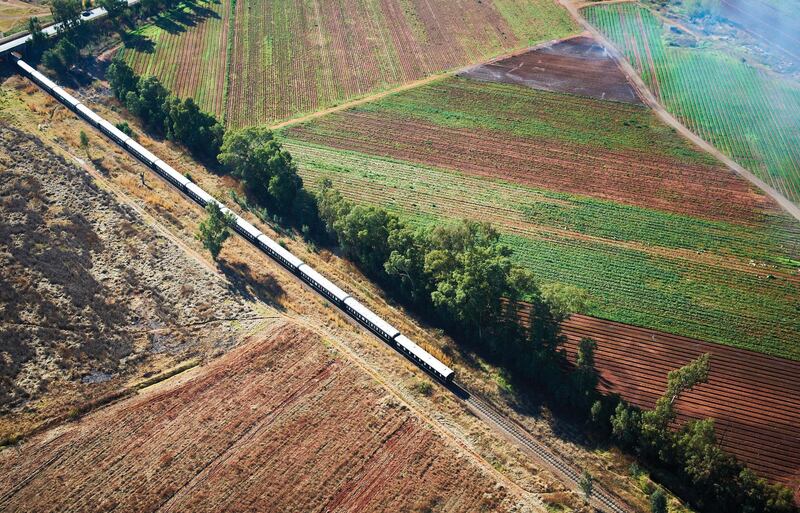 Aerial view of Rovos train in Magaliesberg. Courtesy Rovos Rail Tours
