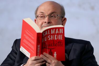 epa07989137 British-Indian author Salman Rushdie attends a book reading event for his new novel, titled 'Quichotte', in Berlin, Germany, 11 November 2019. The book was shortlisted for the 2019 Booker Prize.  EPA-EFE/HAYOUNG JEON