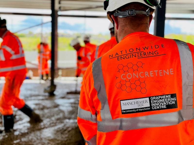 1: Graphene-enhanced concrete to slash global C02 emissions. Concretene can be used just like standard concrete, meaning no new equipment or training is needed in the batching or laying process – making this product both greener and cheaper. All photos: University of Manchester