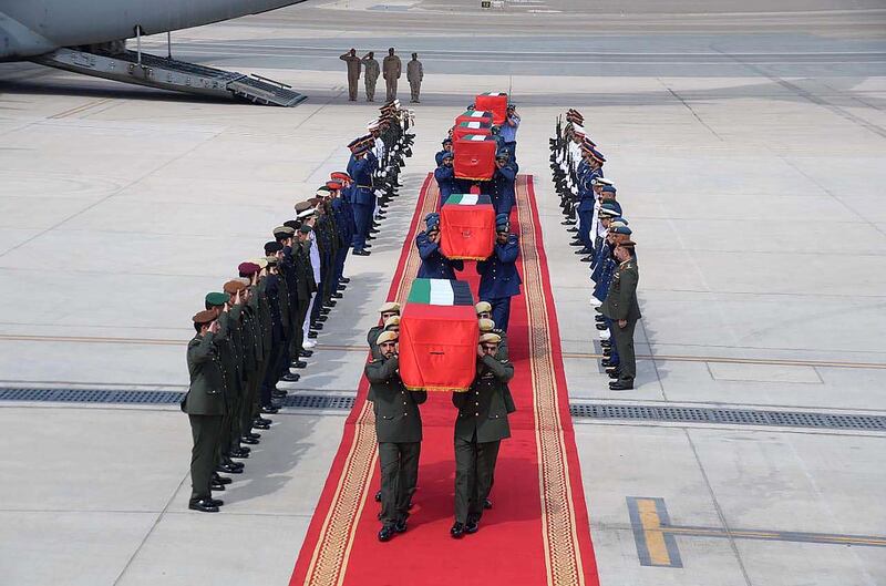 The arrival of the bodies of the martyrs of the UAE to the homeland. WAM