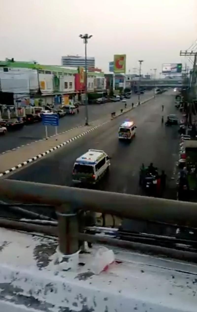 Emergency vehicles drive through Nakhon Ratchasima, Thailand after the mass shooting on February 8, 2020. via Reuters