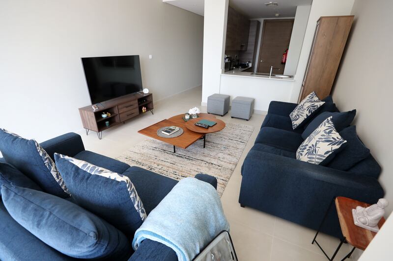 The spacious living room area.