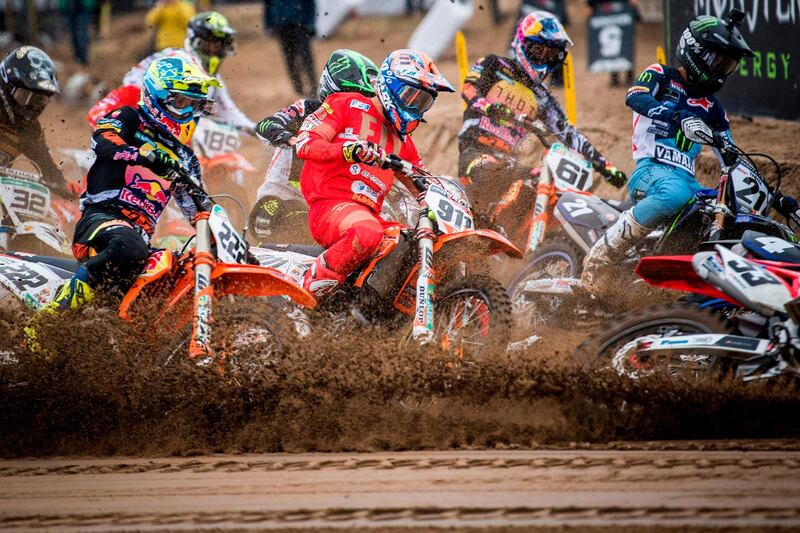 Riders at the start of the motocross MXGP Grand Prix, part of the FIM Motocross World Championship, in Lommel.  Belgium, on Sunday, October 18. AFP