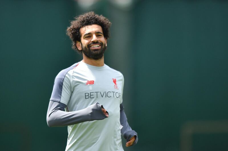 Liverpool's Egyptian midfielder Mohamed Salah takes part in a training session at the Melwood Training ground in Liverpool, northwest England on May 28, 2019. / AFP / Anthony Devlin
