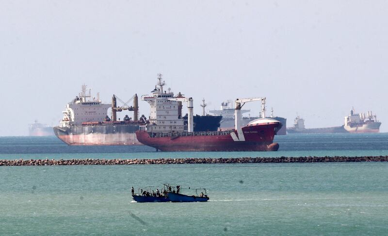 Ships and boats at the entrance of Suez Canal, which was briefly blocked by a tanker on Wednesday. Reuters