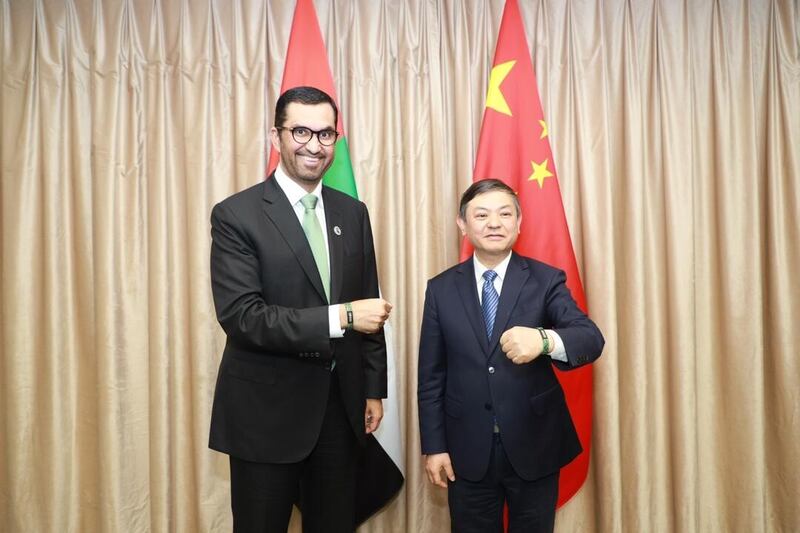 Dr Sultan Al Jaber met with Huang Runqiu, Minister of Ecology and Environment, during his two-day trip to China. Wam
