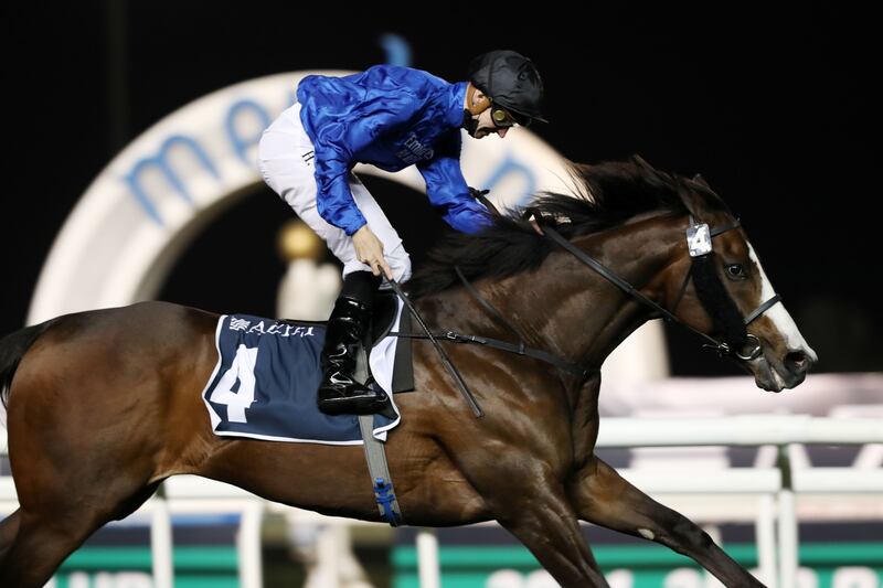 Desert Fire ridden by Hector Crouch wins the Al Rashidiya Group 2 race on Week 2 of the Dubai World Cup Carnival at Meydan Racecourse in Dubai. Chris Whiteoak / The National