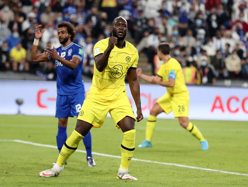 Romelu Lukaku celebrates after scoring the only goal of the game against Al Hilal in the Fifa Club World Cup semi-final in Abu Dhabi on Wednesday, February 9. Chris Whiteoak / The National