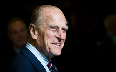 EDINBURGH, UNITED KINGDOM - JULY 04: Prince Philip, Duke of Edinburgh smiles during a visit to the headquarters of the Royal Auxiliary Air Force's (RAuxAF) 603 Squadron on July 4, 2015 in Edinburgh, Scotland. (Photo by Danny Lawson - WPA Pool/Getty Images)