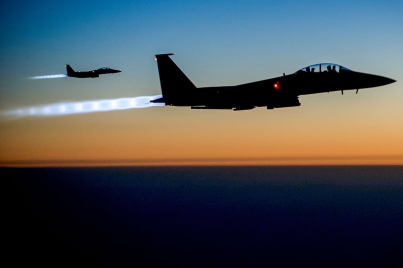 US Air Force F-15E Strike Eagles fly over northern Iraq in 2014. Department of Defence / AFP