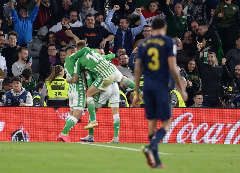 Cristian Tello celebrates his winning goal against Real Madrid. AFP