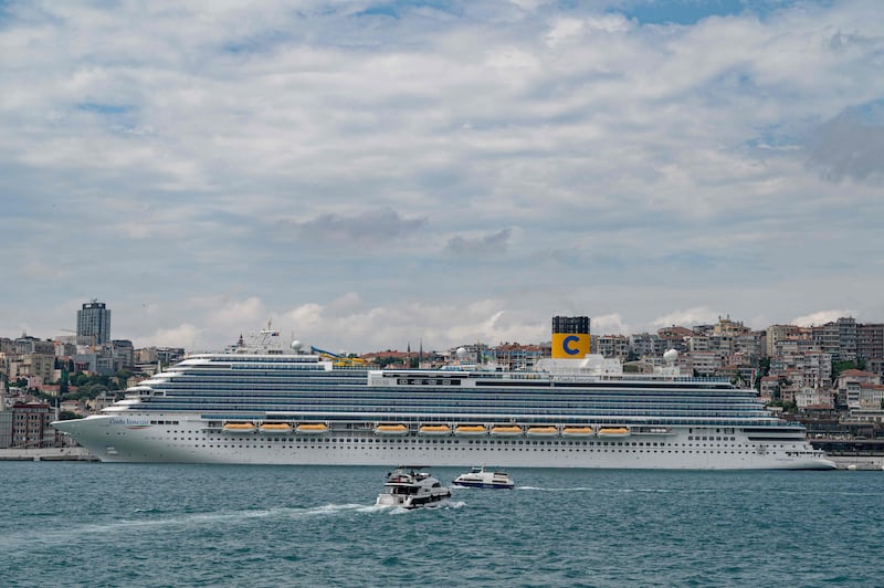 The 20-storey Costa Venezia from Italy docked in Galataport after taking passengers on an 11-day voyage on Aegean Sea. 