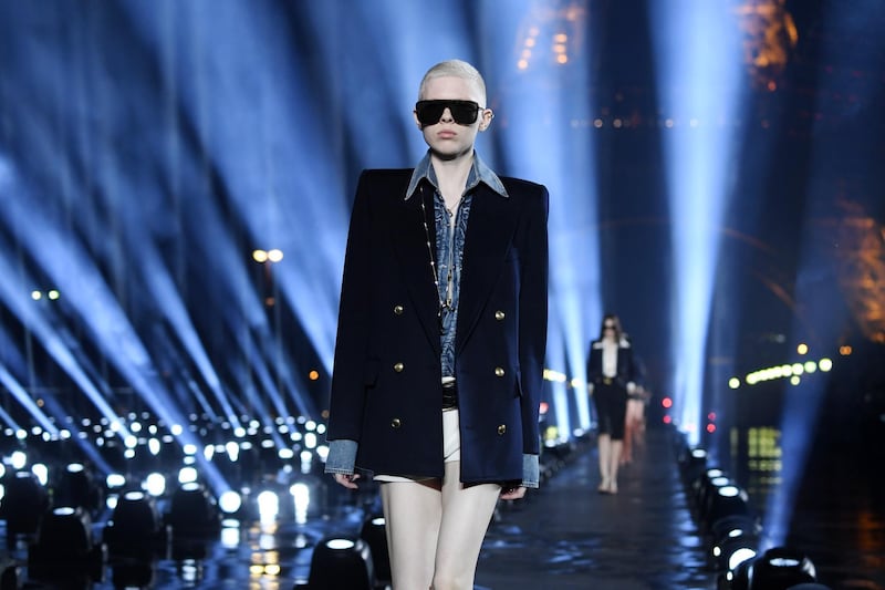 Looks were largely sparkly monochrome at Saint Laurent Womenswear Spring/Summer 2020. Getty Images