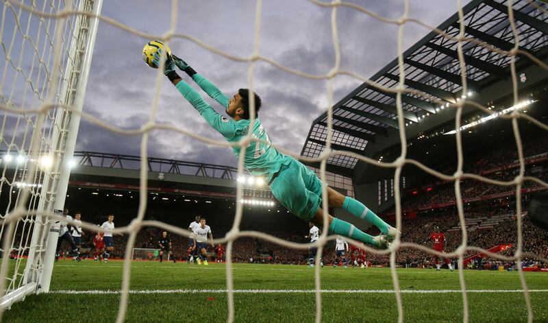 Tottenham Hotspur goalkeeper Paulo Gazzaniga makes a save during their Premier League match against Liverpool at Anfield on Sunday, October 27. Reuters