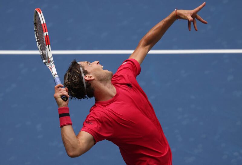 Dominic Thiem hits a serve to Sumit Nagal during the second round of the US Open. AFP