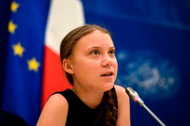 Swedish climate activist Greta Thunberg speaks during a meeting at the French National Assembly. AFP