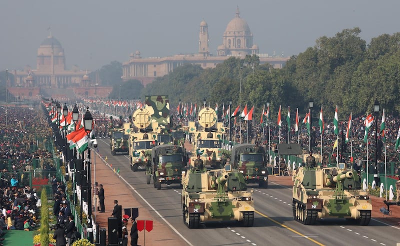 The Indian Army's T90 battle tanks take part in a parade marking the 70th Republic Day in New Delhi, India. Republic Day marks the adoption of the constitution and transition of India to a republic on 26 January. EPA