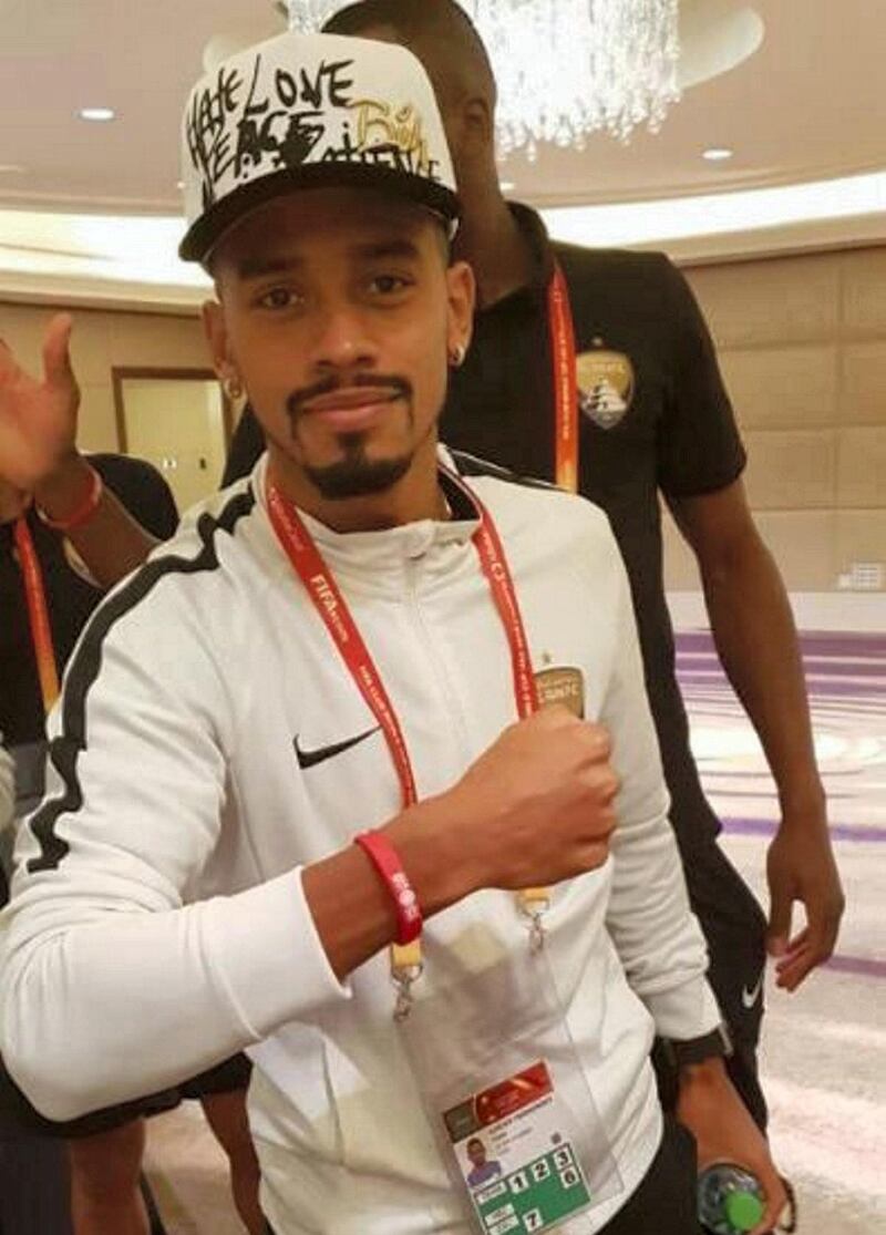 Caio Lucas, a Brazilian midfielder for Al Ain FC, wears the wrist band in support of the Special Olympic World Games, ahead of the Club World Cup final against Real Madrid. Courtesy Special Olympics Abu Dhabi World Games Twitter