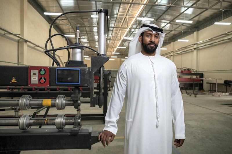 ABU DHABI, UNITED ARAB EMIRATES. 13 MAY 2018. Waleed Al Shamsi, Co-Founder of Falcon For Solar Sun - a new factory for solar water heaters and the first of its kind in the GCC. (Photo: Antonie Robertson/The National) Journalist: Vesela Todorova . Section: National.