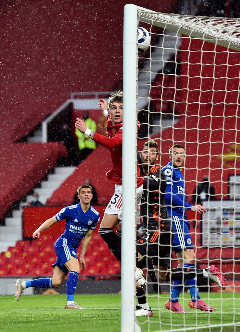 Luke Thomas' volley heads towards the top corner to put Leicester in front. Reuters