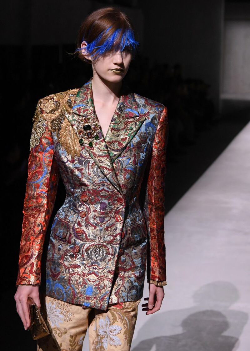 Dries Van Noten and Christian Lacroix show a lavish brocad jacket for Spring-Summer 2020. AFP&nbsp;
