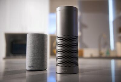 The new Amazon.com Inc. Echo, left, and Echo Plus sit on display during the company's product reveal launch event in downtown Seattle, Washington, U.S., on Wednesday, Sept. 27, 2017. Amazon unveiled a smaller, cheaper version of its popular Alexa-powered Echo speaker that the e-commerce giant said has better sound. Photographer: Daniel Berman/Bloomberg