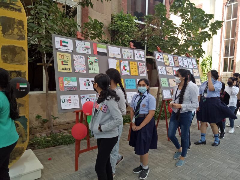 Pictures of the UAE drawn by pupils are displayed