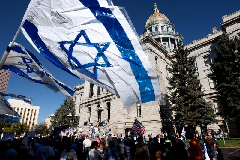 People rally in support of Israel outside the Colorado State Capitol Building in Denver, Colorado. AP