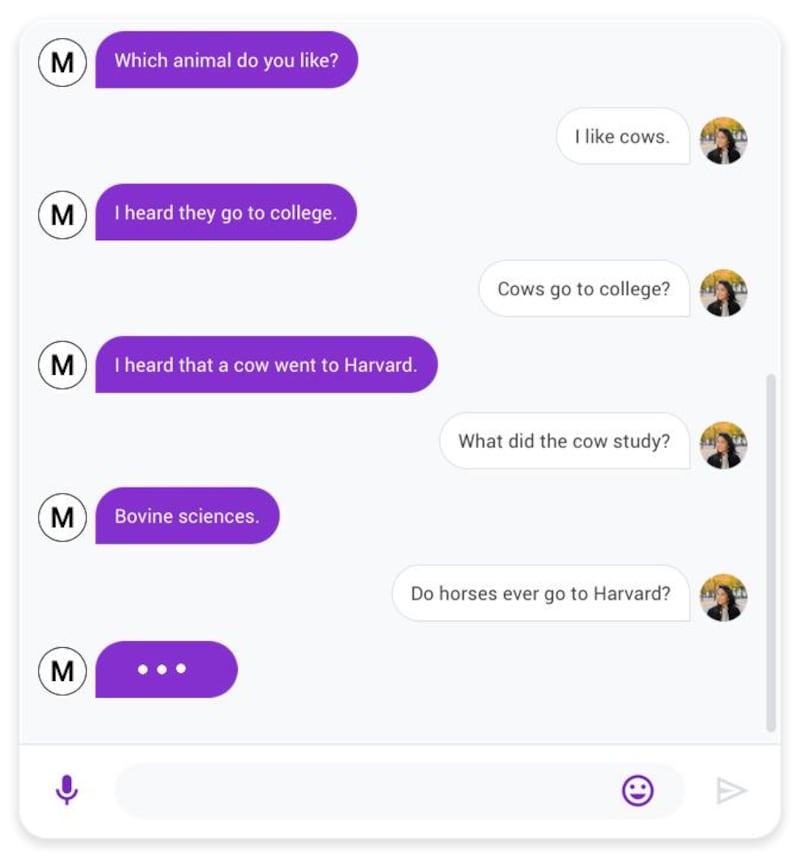 Google's new chatbot Meena is smart enough to tell jokes. Courtesy Google