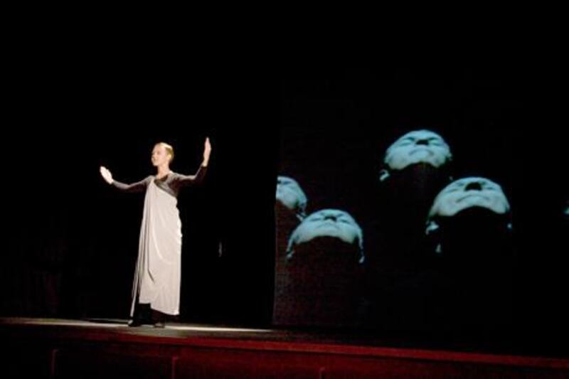 A scene from Antigone by the actor and director Birute Mar from Lithuania. Courtesy Fujairah International Monodrama Festival