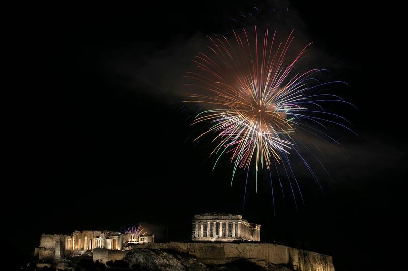 Fireworks explode over the Parthenon, during celebrations for the Orthodox Easter, in Athens, Greece. AP Photo