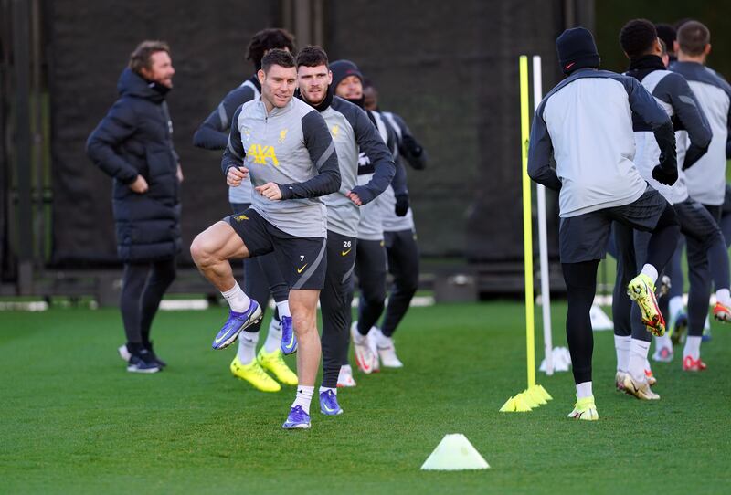 Liverpool's James Milner during a training session. PA