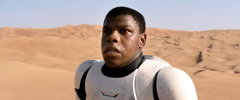 John Boyega plays a force-sensitive stormtrooper who defects from The Empire and winds up stranded on Tatooine and hunted as a deserter in Star Wars: The Force Awakens. Tom Holland said he had four or five auditions for this role. AP Photo/LucasFilm, Disney