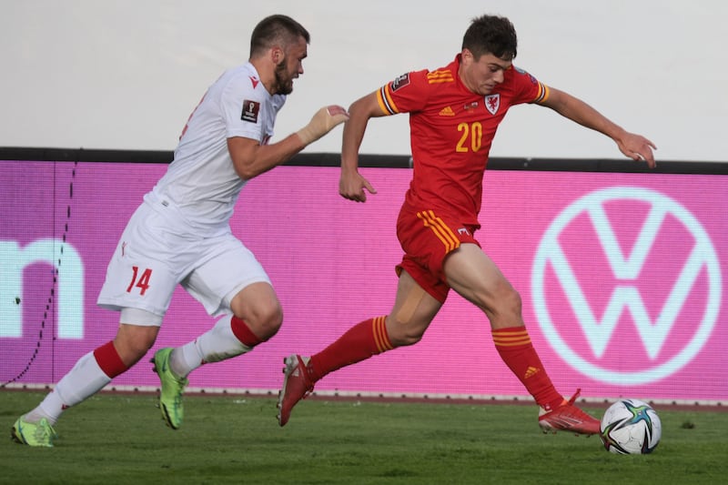 Wales midfielder Daniel James on the attack against Belarus. AFP