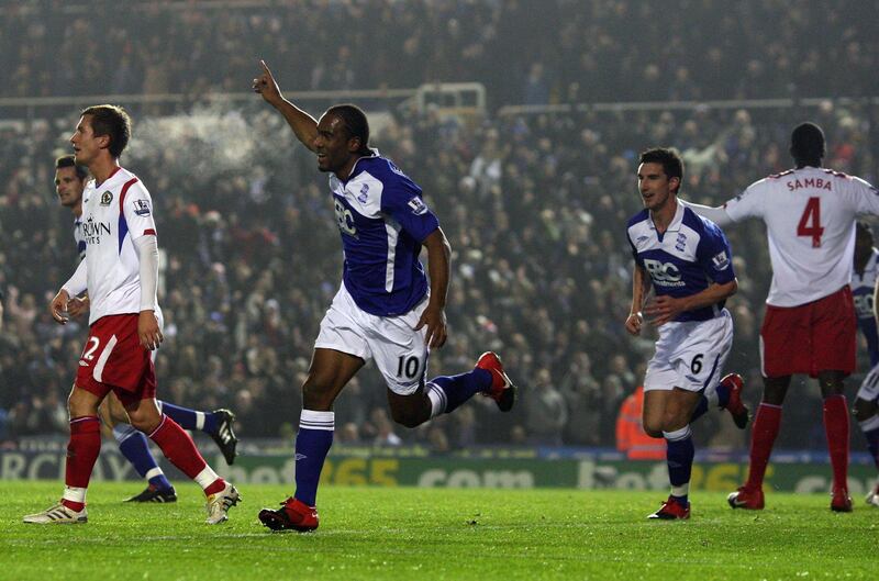 BIRMINGHAM, ENGLAND - DECEMBER 15:  Cameron Jerome of Birmingham celebrates scoring the first goal during the Barclays Premier League match between Birmingham City and Blackburn Rovers at St. Andrews on December 15, 2009 in Birmingham, England.  (Photo by Richard Heathcote/Getty Images)