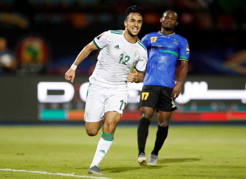 Algeria's Adam Ounas celebrates scoring their second goal. Reuters