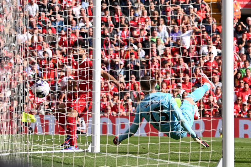Mohamed Salah of Liverpool scores his team's opening goal. Getty Images
